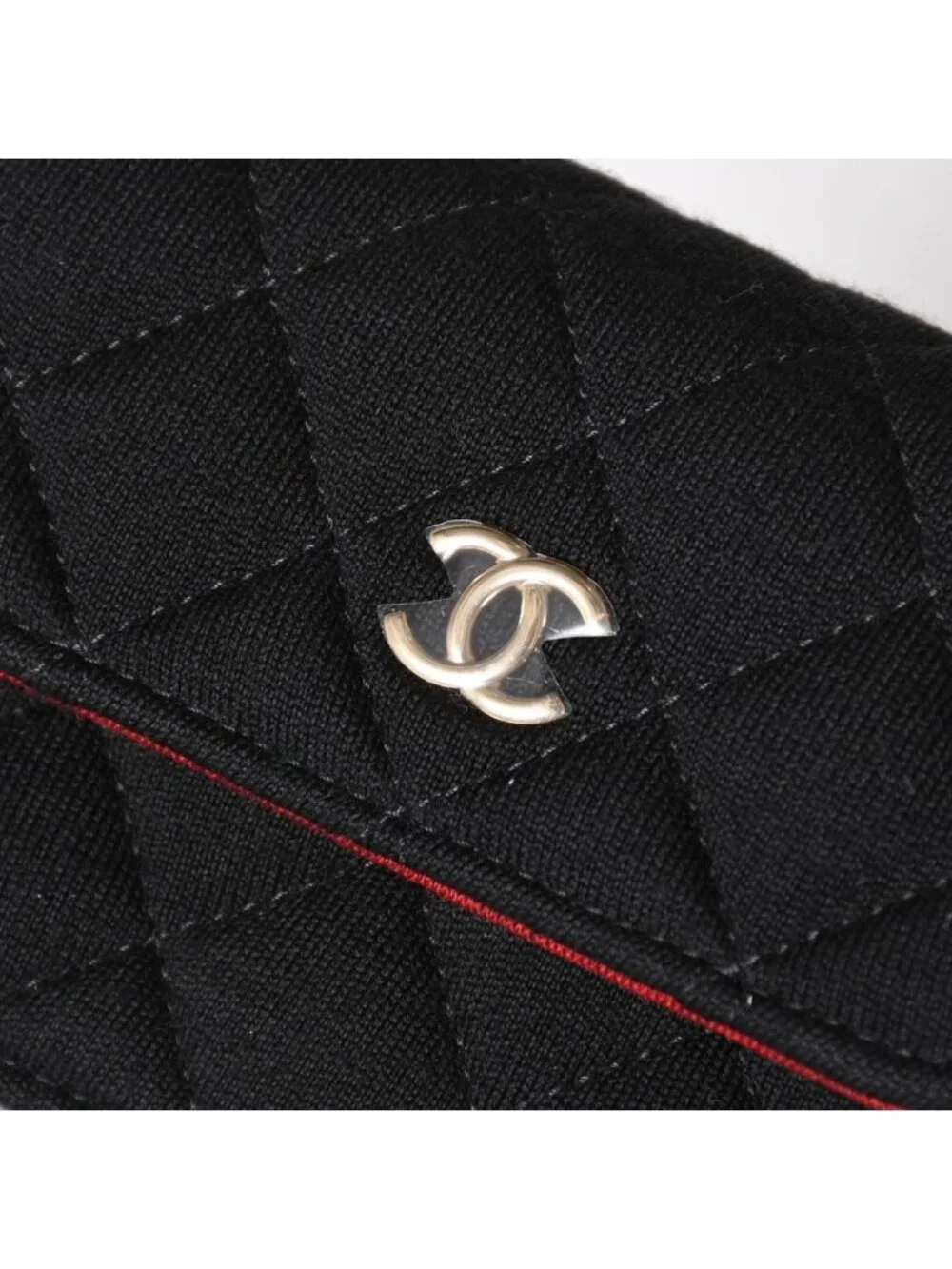 Chanel Mini Quilted Chain Shoulder Bag CC Logo Stand Black Gold Cotton